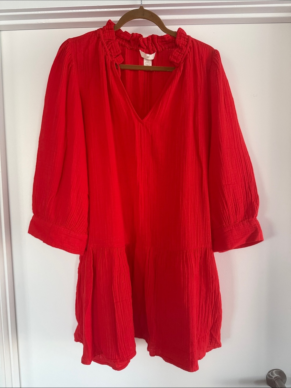 Red V-Neck Muslin Tunic Dress